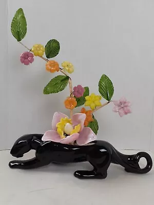 Mid Century Black Panther Night Light Lamp 15  Planter Lucite Flowers Vintage • $149.99