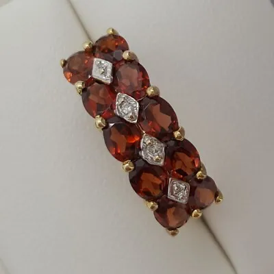 9ct Yellow Gold Garnet & Diamond Set Cluster Ring Finger Size K • £135