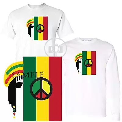 Reggae Rasta Dude Jamaican Flag Side Logo Short / Long Sleeve White T Shirt      • $21.95