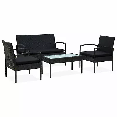 4 Piece Garden  Set With Cushions Poly Rattan Black J1I1 • $682.90