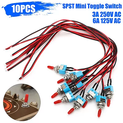 10 Pcs SPST Mini Toggle Switch Wires On/Off 2 Position 6A 125VAC Boat/Car/Truck • $10.48
