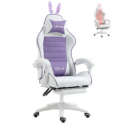Vinsetto Racing Style Gaming Chair With Footrest Removable Rabbit Ears Purple • £85.99