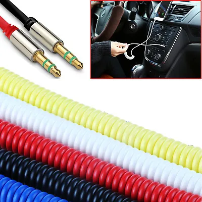 £3.85 • Buy Coiled AUX Cable Audio Lead Auxiliary 3.5mm Jack Male PC Car Phone Headphone 1m