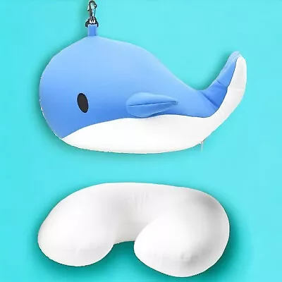 Whale Neck Pillow Zip Flip Travel Neck Back Pillow Plush Blue Whale Microbeads • £13.99