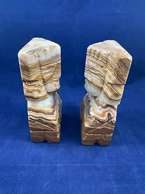 Pair Of Vintage Carved Stone Onyx Marble Aztec Mayan Tiki Statue Bookends MCM • $22