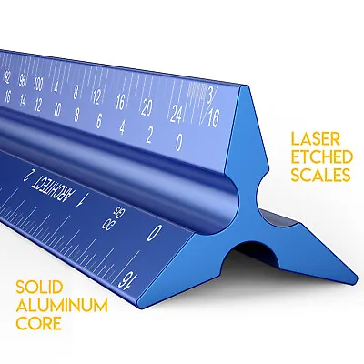 Architectural Scale Ruler Metal Ruler Of Solid Aluminum 12 Inch Triangle Ruler • $12.99