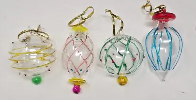 4 Colorful Mouth Blown Crystal Christmas Ornaments • $14.50
