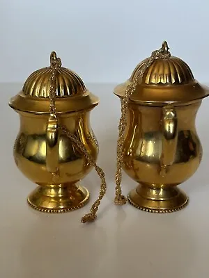 Pair Of Vintage Brass Teapots Ornamental Butterfly Etching Tea Room Decor Felted • £13.30