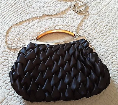 £1.99 • Buy Small Black Shiny Satin Bag With Either Chain Strap Or Bone Style Handle