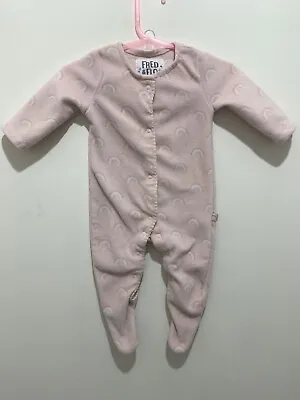 Cute Baby Girls Pink Rainbow Print Fleece Babygrow Sleepsuit 1m🌈 • £4.50