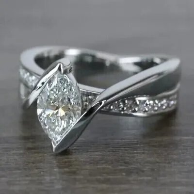 1.40Ct Marquise Cut Lab-Created Diamond Engagement Ring 14K White Gold Plated • $81