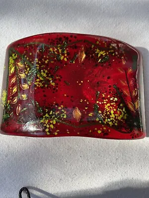 Arched Red Iridescent Candle Holder Alaska Glass Signed By Artist Laura Mendola • $25.40