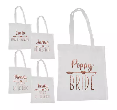 £7.95 • Buy Personalised Wedding Hen Party Tote Bag Bridal Gift Favour Rose Gold Glitter