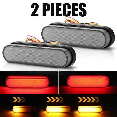 2x Red/Amber 4  Oval LED Truck Trailer Stop Turn Tail Brake Lights Flowing DRL • $16.89