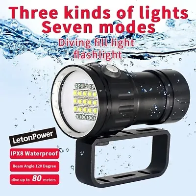 Super Bright Deep Waterproof Diving Flashlight LED 500W Photography Video Light • £46.79