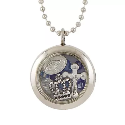 Miraculous Medal Floating Locket Pendant With 30  Pop Bead Chain • $10.95