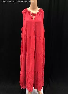 Max Studio Women Red Collar Split Neck Sleeveless Tiered Midi Dress - Size 3X • $9.99