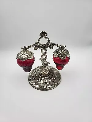 Vintage 1960’s Red Glass Hanging Strawberry Salt & Pepper Shakers Marked Japan • $155