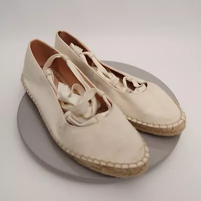 J.Crew Shoes Women's 8 Cream Canvas Lace-up Espadrille Flats • $22.87