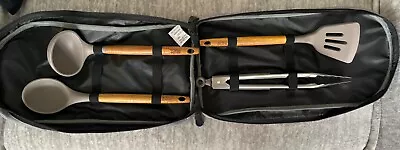 WOLFGANG PUCK 4 Piece Kitchen Utensil Set W/Carry Bag Acacia Wood Silicon Heads • $28