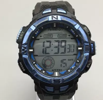 Armitron Digital Watch Men Round Black Blue Dial 48mm Backlight New Battery • $18.74