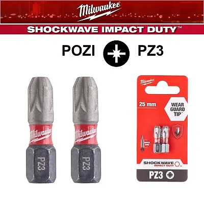 £4.53 • Buy Milwaukee Shockwave PZ3 Screwdriver Bits X2 Pozi 25mm Impact Driver Bit Set