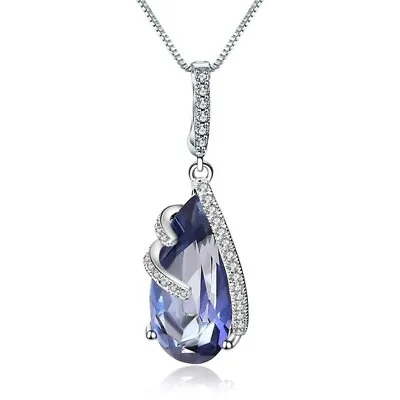 Natural 17.8Ct Iolite Blue Mystic Quartz 925 Sterling Silver Necklace Pendant • $59.07