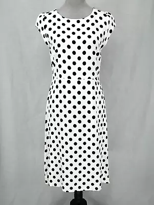 Loft Polka Dot Dress Size 8 Womens White Black Crepe Fit N Flare Back Zip • $25.48