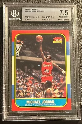 1986 Fleer #57 Michael Jordan Rookie BGS 7.5 (Subs 9 8.5 7.5 7) Near Mint + • $4199