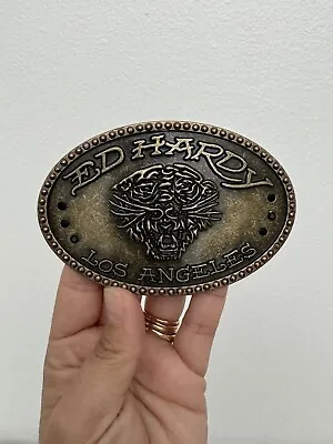 Vintage Y2K Rare Ed Hardy Christian Audigier Oval Brass Belt Buckle With Tiger • $55