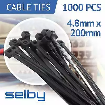 1000pcs Cable Ties Zip Ties Black 4.8mm X 200mm Strong Nylon UV Stabilised • $31