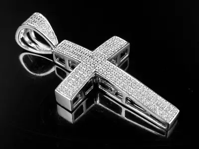 Men's 10K White Gold Real Diamond Dome Cross Pendant 0.3CT 1.5  • $449.99