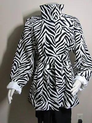 UBU Flocked Zebra Print Button Down Jacket Lined Size Large With Belt EUC • $40