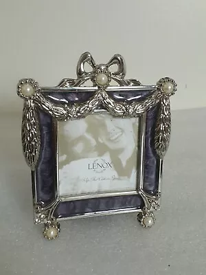 LENOX Enameled Purple Picture Frame Mini Photo 2x2  Faux Pearls Silver Bow • $15.99