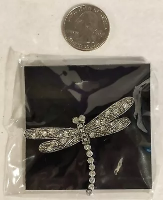 Vintage Dragonfly Brooch Pin Clear Diamond Rhinestones Silver Tone 2½  Wide • $7.99