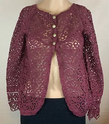 Zara Woman Crochet Lace Cardigan Size XS (32” Chest) Gold Buttons Wine • $22