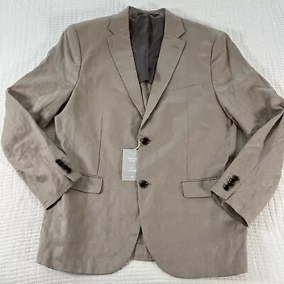 H&M Jacket Mens 46R Tan Linen Slim Fit Unstructured Blazer Sports Coat 2 Button • $39.88