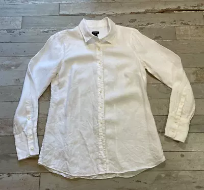 J Crew 100% Linen Button-Up Shirt White Woman's Small Long-Sleeve • $14.95