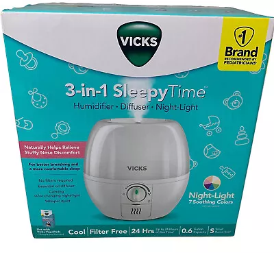 VICKS 3-in-1 Sleepy Time Humidifier/Diffuser/Night-Light W/7 Soothing LED Colors • $21.99