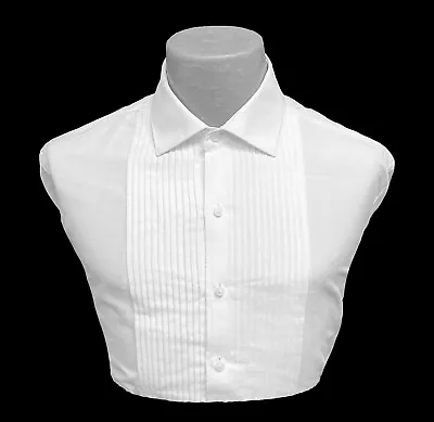 Men's Fitted White Tuxedo Shirt Slim Fit Laydown Collar 1/4 Inch Pleated Front • $18.95