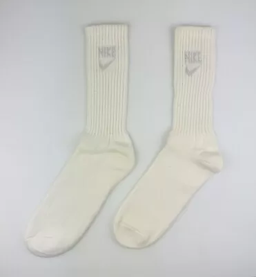 Vintage Nike SILVER Logo Tube Socks 80s 90s Swoosh Spell Out Crew Men’s Sz 10-13 • $30