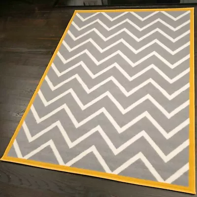 Grey Yellow Zig Zag Rug Small Large Living Room Rugs Long Hall Runners LAST FEW • £20.95