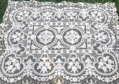 Antique Handmade Tablecloth Italian Point De Venise Lace Vintage 60  X 75  • $268.99