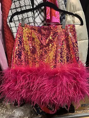 Nadine Merabi Roxy Sequin Feather Skirt Size Small NWT • $115