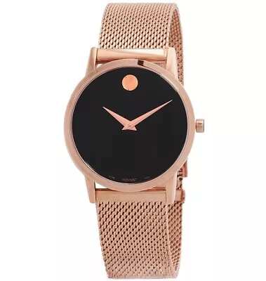 Movado Womens $995 Museum Classic Rose Gold Mesh Black Dial Watch 0607648 • $316.79