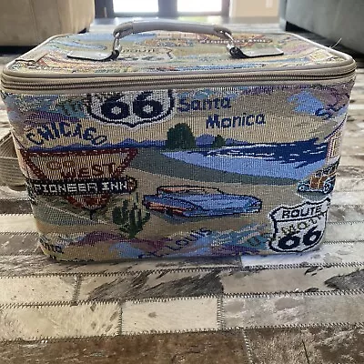 Vintage Route 66 Tapestry Travel Makeup Hard Case W/strap Pioneer Express 💄🧳🚙 • $18.75