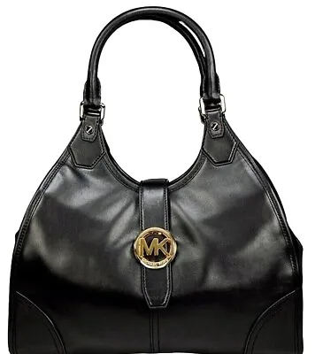 🌞michael Kors Hudson Black Leather Gold Logo Large Shoulder Tote Bag🌺nwt! • $229.99