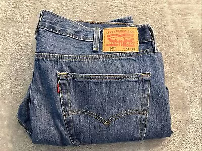 Levis 501 Jeans Mens 42x30 Blue Medium Wash Straight Leg Button Fly Modern • $22.48