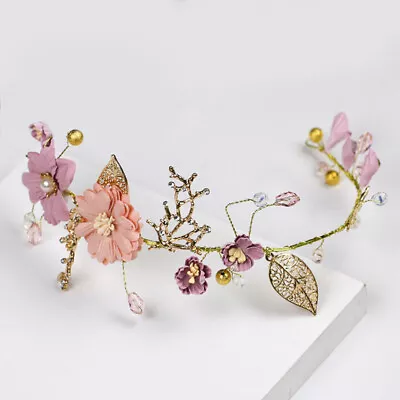 Wedding Headband Gold Leaves Flowers Bridal Headpieces Headwear Hair Accessory T • £10.30