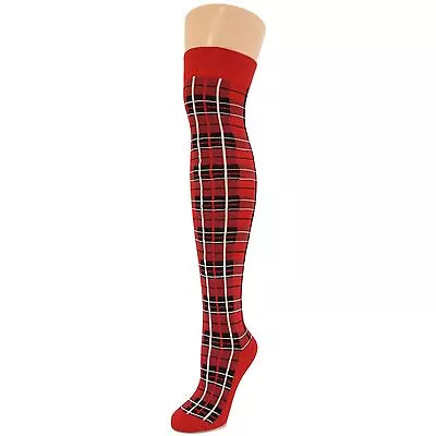 Ladies Girls Long Over The Knee Tartan Check Socks-Fancy Dress Party • £5